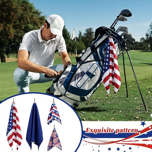4 Pieces American Flag Pattern Golf Towels for Golf Bags Red White Blue Golf Ball Towel for Men Women Microfiber Waffle Texture Absorbent Golf Towels for 4th July Independence Memorial Day in Saudi Arabia