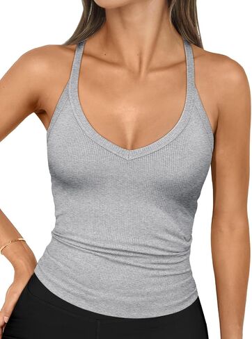 Trendy Queen Womens Ribbed Tank Tops Racerback Summer Basic Camisole V Neck Going Out Slim Fit Fashion Clothes 2024 in Saudi Arabia