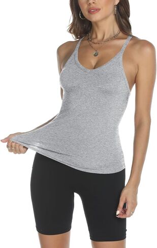 Trendy Queen Womens Ribbed Tank Tops Racerback Summer Basic Camisole V Neck Going Out Slim Fit Fashion Clothes 2024 in Saudi Arabia