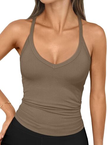 Trendy Queen Womens Ribbed Tank Tops Racerback Summer Basic Camisole V Neck Going Out Slim Fit Fashion Clothes 2024 in Saudi Arabia