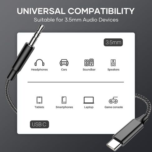USB C to 3.5mm Jack Cable 1.2m, Aux Cable Type C 3.5mm Stereo Car Audio Adapter for Samsung Galaxy S22/S21/S20+/Note 20/10, Huawei P40/P30 Pro, Xiaomi 10 Pro/9/8 in Saudi Arabia