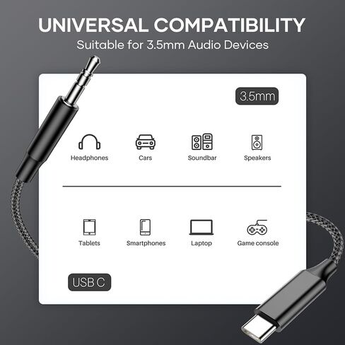 USB C to 3.5mm Jack Cable 1.2m, Aux Cable Type C 3.5mm Stereo Car Audio Adapter for Samsung Galaxy S22/S21/S20+/Note 20/10, Huawei P40/P30 Pro, Xiaomi 10 Pro/9/8 in Saudi Arabia