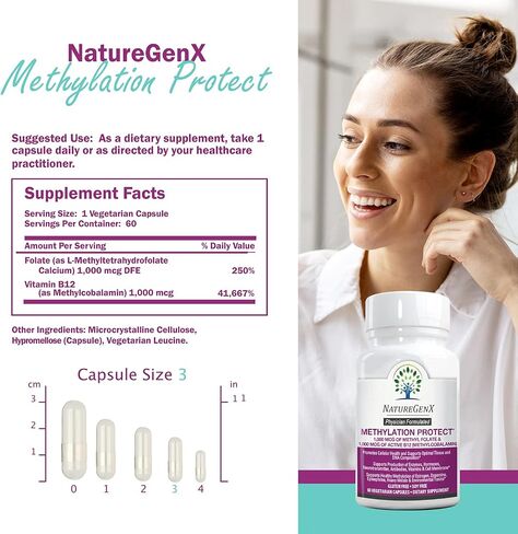 Methylation Protect - Methyl B12 with Methylfolate for MTHFR Support Supplement, Natural Cherry Methylated Vitamins B-12 Plus 5-mthf, Gluten-Free(60 Tablet) in Saudi Arabia