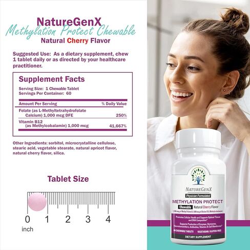 Methylation Protect - Methyl B12 with Methylfolate for MTHFR Support Supplement, Natural Cherry Methylated Vitamins B-12 Plus 5-mthf, Gluten-Free(60 Tablet) in Saudi Arabia