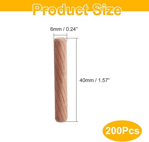 MroMax 400Pcs Wooden Dowel Pins, 6mm 8mm 10mm Wood Kiln Dried Fluted Beveled Hardwood Twill Dowel Pin for Furniture DIY Projects Shelves (Twill Grooved, Metric) in Saudi Arabia