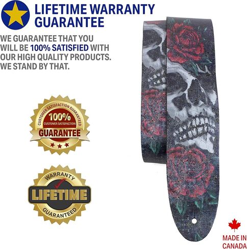 Perri's Leathers Ltd. - Guitar Strap - Direct To Leather - Skull and Rose - Adjustable - For Acoustic/Bass/Electric Guitars - Made in Canada (P25DTL-11039) in Saudi Arabia