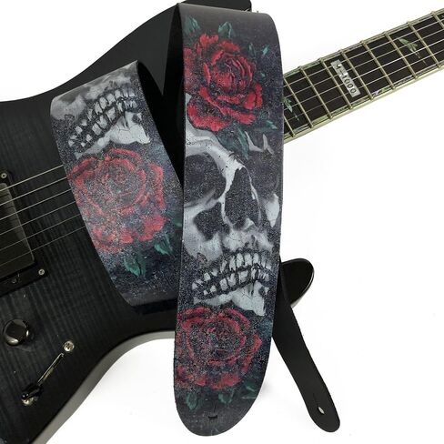 Perri's Leathers Ltd. - Guitar Strap - Direct To Leather - Skull and Rose - Adjustable - For Acoustic/Bass/Electric Guitars - Made in Canada (P25DTL-11039) in Saudi Arabia