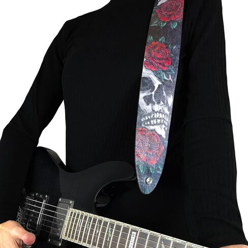 Perri's Leathers Ltd. - Guitar Strap - Direct To Leather - Skull and Rose - Adjustable - For Acoustic/Bass/Electric Guitars - Made in Canada (P25DTL-11039) in Saudi Arabia