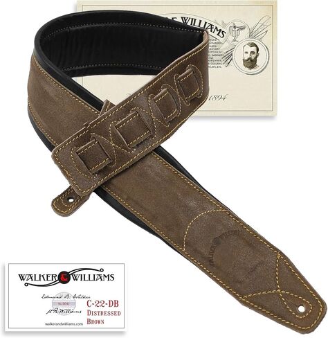 Walker & Williams C-22-DBRN حزام من الجلد المحبب ذو اللون البني المتعثر الفاخر بعرض 3 بوصات مع بطانة مزدوجة للجيتار الصوتي والكهربائي والباس in Saudi Arabia