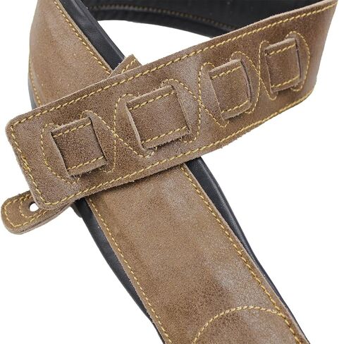 Walker & Williams C-22-DBRN حزام من الجلد المحبب ذو اللون البني المتعثر الفاخر بعرض 3 بوصات مع بطانة مزدوجة للجيتار الصوتي والكهربائي والباس in Saudi Arabia