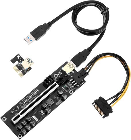 PCIE Riser 10 مكثفات، بطاقة موسع GPU لتعدين Bitcoin Litecoin ETH Ethereum، مع كابل تمديد USB 3.0 بطول 60 سم وكابل طاقة SATA 6PIN (V11Pro-1 Pack) in Kuwait
