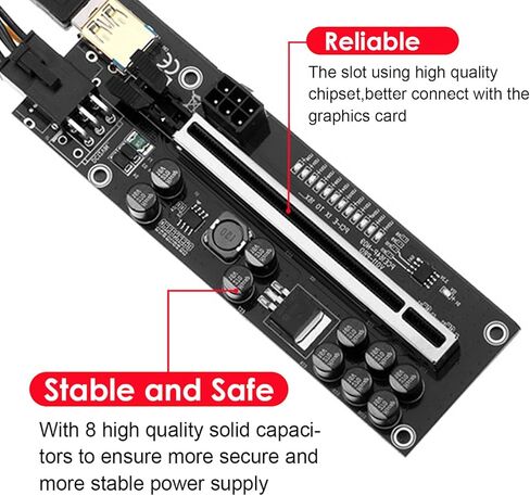PCIE Riser 10 مكثفات، بطاقة موسع GPU لتعدين Bitcoin Litecoin ETH Ethereum، مع كابل تمديد USB 3.0 بطول 60 سم وكابل طاقة SATA 6PIN (V11Pro-1 Pack) in Kuwait