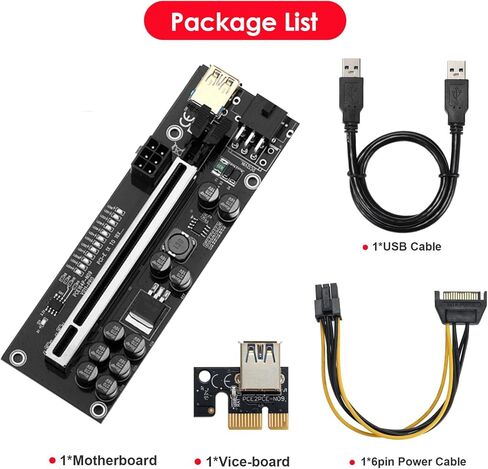 PCIE Riser 10 مكثفات، بطاقة موسع GPU لتعدين Bitcoin Litecoin ETH Ethereum، مع كابل تمديد USB 3.0 بطول 60 سم وكابل طاقة SATA 6PIN (V11Pro-1 Pack) in Kuwait