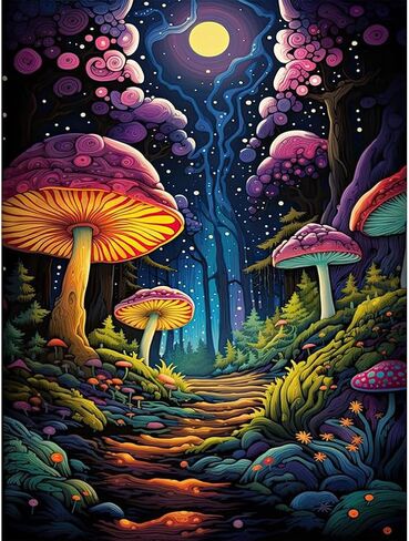 Mushroom Diamond Painting Kits for Adults-Moon Diamond Diamond Art Kits for Adult-Landscape Gem Art Kits for Home Wall Decor(12x16inch) in Saudi Arabia