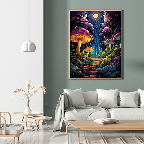 Mushroom Diamond Painting Kits for Adults-Moon Diamond Diamond Art Kits for Adult-Landscape Gem Art Kits for Home Wall Decor(12x16inch) in Saudi Arabia