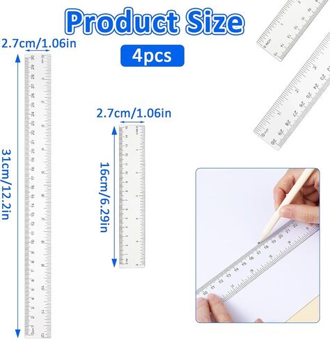 4Pcs Clear Ruler Plastic Ruler 6Inch 12Inch Transparent Straight Ruler Plastic Measuring Tool for Students in School Offices (15CM+ 30CM) in Saudi Arabia