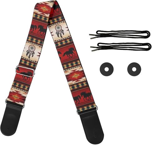 حلم الماسك الحصان حزام الغيتار الأزتيك الأمريكيين الأصليين الجلود ينتهي الغيتار الأشرطة الكتف نافاجو الأحمر الهندي القبلية الأشرطة الغيتار لباس القيثارات الصوتية الكهربائية - هدية لعازفي الجيتار in Kuwait