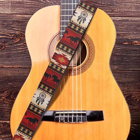 حلم الماسك الحصان حزام الغيتار الأزتيك الأمريكيين الأصليين الجلود ينتهي الغيتار الأشرطة الكتف نافاجو الأحمر الهندي القبلية الأشرطة الغيتار لباس القيثارات الصوتية الكهربائية - هدية لعازفي الجيتار in Kuwait