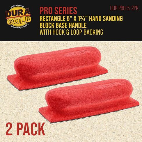 Dura-Gold Pro Series Rectangle 5" x 1-3/4" Hand Sanding Block Base Handle with Hook & Loop Backing, 2 Pack - Attach Pad to Contoured 5" Sanding Blocks Sandpaper - Sand Wood Woodworking Furniture Paint in Saudi Arabia