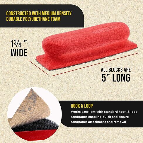 Dura-Gold Pro Series Rectangle 5" x 1-3/4" Hand Sanding Block Base Handle with Hook & Loop Backing, 2 Pack - Attach Pad to Contoured 5" Sanding Blocks Sandpaper - Sand Wood Woodworking Furniture Paint in Saudi Arabia