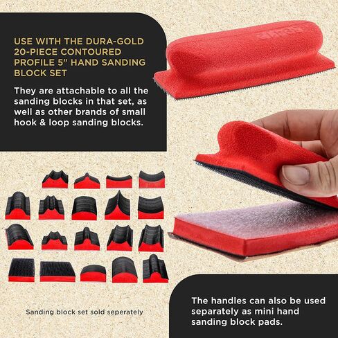 Dura-Gold Pro Series Rectangle 5" x 1-3/4" Hand Sanding Block Base Handle with Hook & Loop Backing, 2 Pack - Attach Pad to Contoured 5" Sanding Blocks Sandpaper - Sand Wood Woodworking Furniture Paint in Saudi Arabia