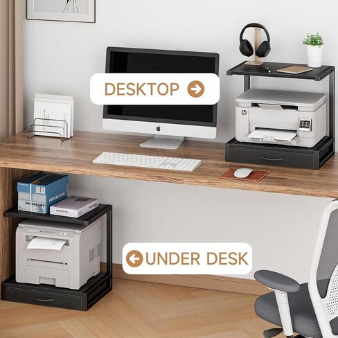 2-Tier Desktop Printer Stand with Fabric Drawer, Prtiner Table with Storage Shelf, Desk Organizer for Home Office,3D Printer,Fax Machine,Scanner, 17.3"x11.8" Black in Saudi Arabia