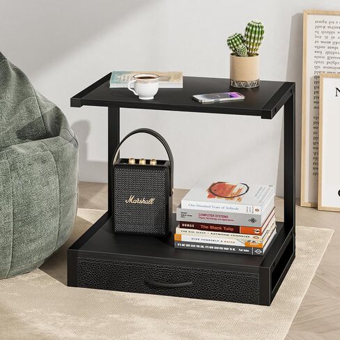 2-Tier Desktop Printer Stand with Fabric Drawer, Prtiner Table with Storage Shelf, Desk Organizer for Home Office,3D Printer,Fax Machine,Scanner, 17.3"x11.8" Black in Saudi Arabia