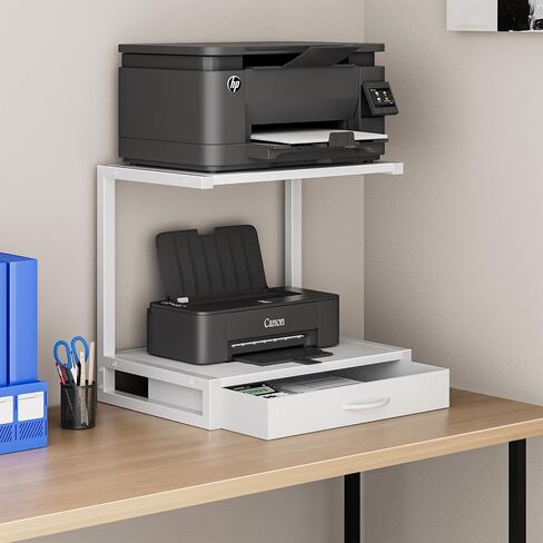 2-Tier Desktop Printer Stand with Fabric Drawer, Prtiner Table with Storage Shelf, Desk Organizer for Home Office,3D Printer,Fax Machine,Scanner, 17.3"x11.8" Black in Saudi Arabia
