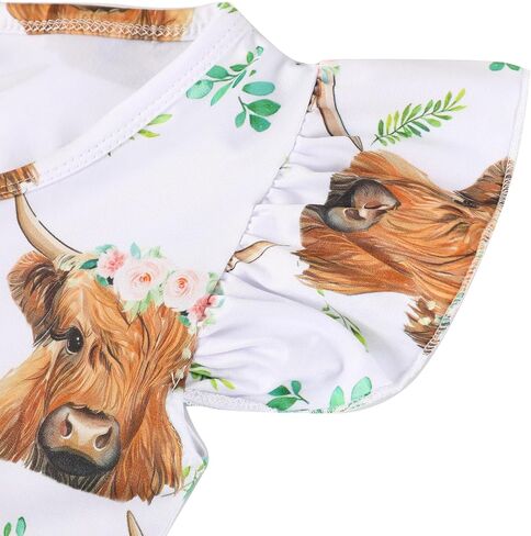 Toddler Girls Casual Dress Farm Animal Horse Print Dresses Flutter Sleeve Clothes 2-8Y in Saudi Arabia