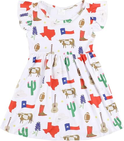 Toddler Girls Casual Dress Farm Animal Horse Print Dresses Flutter Sleeve Clothes 2-8Y in Saudi Arabia