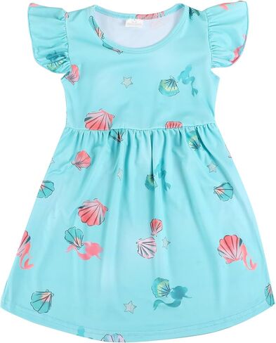 Toddler Girls Casual Dress Farm Animal Horse Print Dresses Flutter Sleeve Clothes 2-8Y in Saudi Arabia