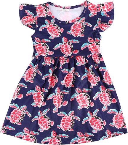 Toddler Girls Casual Dress Farm Animal Horse Print Dresses Flutter Sleeve Clothes 2-8Y in Saudi Arabia