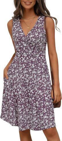 GUBERRY Womens Wrap V Neck Sleeveless Sundress Summer Flare Tank Dress with Pockets in Kuwait