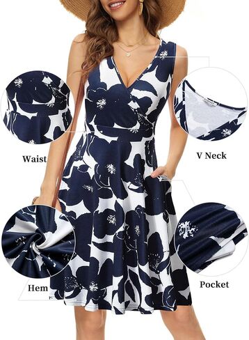 GUBERRY Womens Wrap V Neck Sleeveless Sundress Summer Flare Tank Dress with Pockets in Kuwait