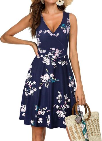 GUBERRY Womens Wrap V Neck Sleeveless Sundress Summer Flare Tank Dress with Pockets in Kuwait