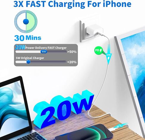 [Apple MFi Certified] iPhone 14 13 Fast Charger, DESOFICON 3Pack 20W USB-C Power Delivery Wall Charger with 6FT Type-C to Lightning Quick Charging Cord Compatible for iPhone 14 13 12 11 Pro/XS/XR/iPad in Saudi Arabia