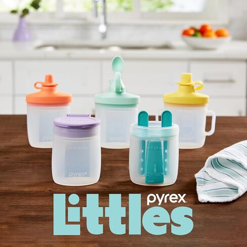 Pyrex Littles (6-PC) Silicone Baby Toddler Feeding Set, 5 OZ Pouches and Lids For Food & Beverage, Airtight Leak-Proof, BPA Free Non-Breakable Dishwasher Safe, Ages 6 Months + in Saudi Arabia