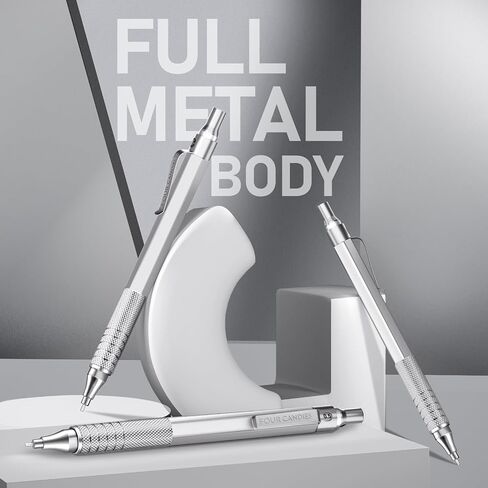 Four Candies 0.5mm Mechanical Pencil Set with Case, 3PCS Metal Artist Lead Pencil with 8 Tubes (480PCS) HB Lead Refills, 3 Erasers, 9 Eraser Refills For Engineer Art Writing Drawing Drafting, Black in Kuwait