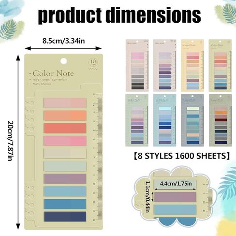 1600Pcs Morandi Sticky Tabs, 8 Sheets Colorful Book Tabs Transparent Sticky Note Tabs Index Tabs Book Tabs Page Tabs Sticky Flags Page Markers, File Index Tabs with Ruler in Kuwait