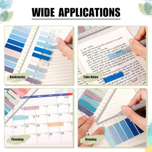 1600Pcs Morandi Sticky Tabs, 8 Sheets Colorful Book Tabs Transparent Sticky Note Tabs Index Tabs Book Tabs Page Tabs Sticky Flags Page Markers, File Index Tabs with Ruler in Kuwait