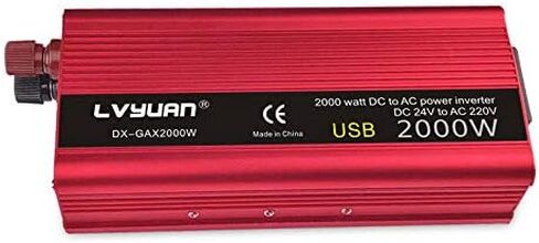 عاكس طاقة باور برايت 2000 وات 12 فولت، منافذ تيار متردد مزدوجة 110 فولت، موجة جيبية معدلة، مصدر طاقة احتياطي للسيارات مثالي لحالات الطوارئ أو الإعصار أو العاصفة أو الانقطاع، أحمر in Kuwait