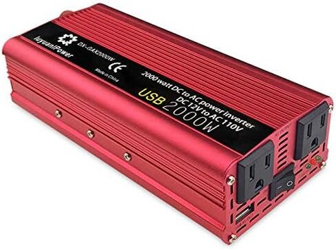 عاكس طاقة باور برايت 2000 وات 12 فولت، منافذ تيار متردد مزدوجة 110 فولت، موجة جيبية معدلة، مصدر طاقة احتياطي للسيارات مثالي لحالات الطوارئ أو الإعصار أو العاصفة أو الانقطاع، أحمر in Kuwait