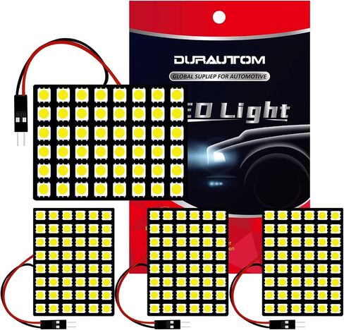 Panel Interior Dome LED Reading Lights For Car 5050 48SMD 6500K Cold White, DC 12V No Polarity Design With T10 / C5W Festoon Adapters (Pack of 4) in Saudi Arabia