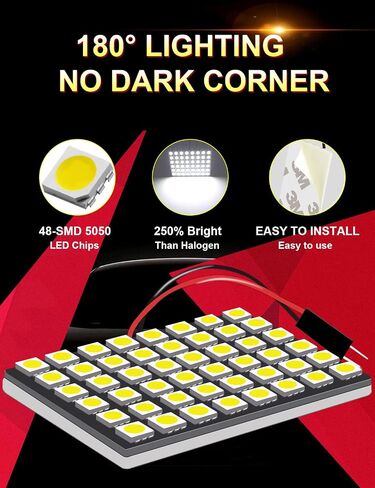 Panel Interior Dome LED Reading Lights For Car 5050 48SMD 6500K Cold White, DC 12V No Polarity Design With T10 / C5W Festoon Adapters (Pack of 4) in Saudi Arabia