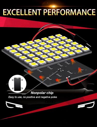 Panel Interior Dome LED Reading Lights For Car 5050 48SMD 6500K Cold White, DC 12V No Polarity Design With T10 / C5W Festoon Adapters (Pack of 4) in Saudi Arabia