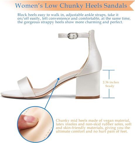GENSHUO Women's Low Block Heel Sandals Strappy Open Toe Dress Heels Comfortable Sexy Cute Ankle Strap Wedding Party Prom Summer Heeled Shoes in Kuwait