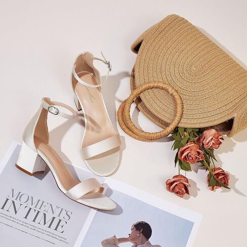 GENSHUO Women's Low Block Heel Sandals Strappy Open Toe Dress Heels Comfortable Sexy Cute Ankle Strap Wedding Party Prom Summer Heeled Shoes in Kuwait