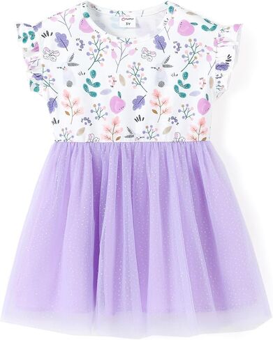 PATPAT Toddler Baby Girl's Floral Tulle Dresses Floral Ruffle Sleeve Fairy Poster Mesh Casual Dress 3 Months-6 Years in Saudi Arabia