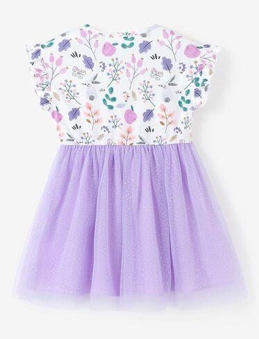 PATPAT Toddler Baby Girl's Floral Tulle Dresses Floral Ruffle Sleeve Fairy Poster Mesh Casual Dress 3 Months-6 Years in Saudi Arabia