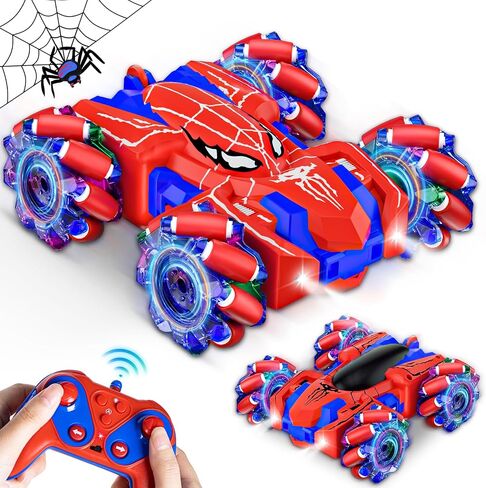 Spider Remote Control Car for Boys Double Sided RC Stunt Cars Toys 360°Rotating 4WD Off-Road RC Car with Cool Headlights 2.4Ghz Indoor/Outdoor Rechargeable Toy Car for 4-6 5-7 6-8 8-12 Boy Girl Gifts in Saudi Arabia